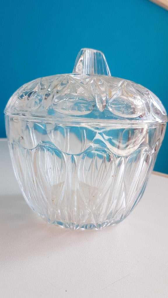 glazen potje met deksel, ca. 12 cm. hoog, Ophalen of Verzenden