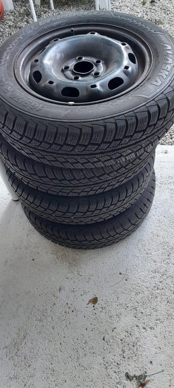 4x Flamingo Alaska M&S Winterbanden 165/70 R14 op velgen., Ophalen, Gebruikt