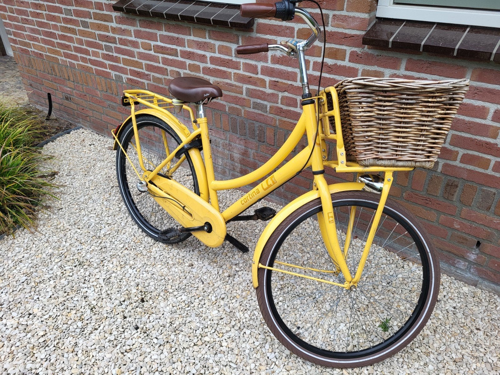 Gele Cortina U4 Transportfiets met mand, Terugtraprem, Gebruikt, Versnellingen, Minder dan 47 cm