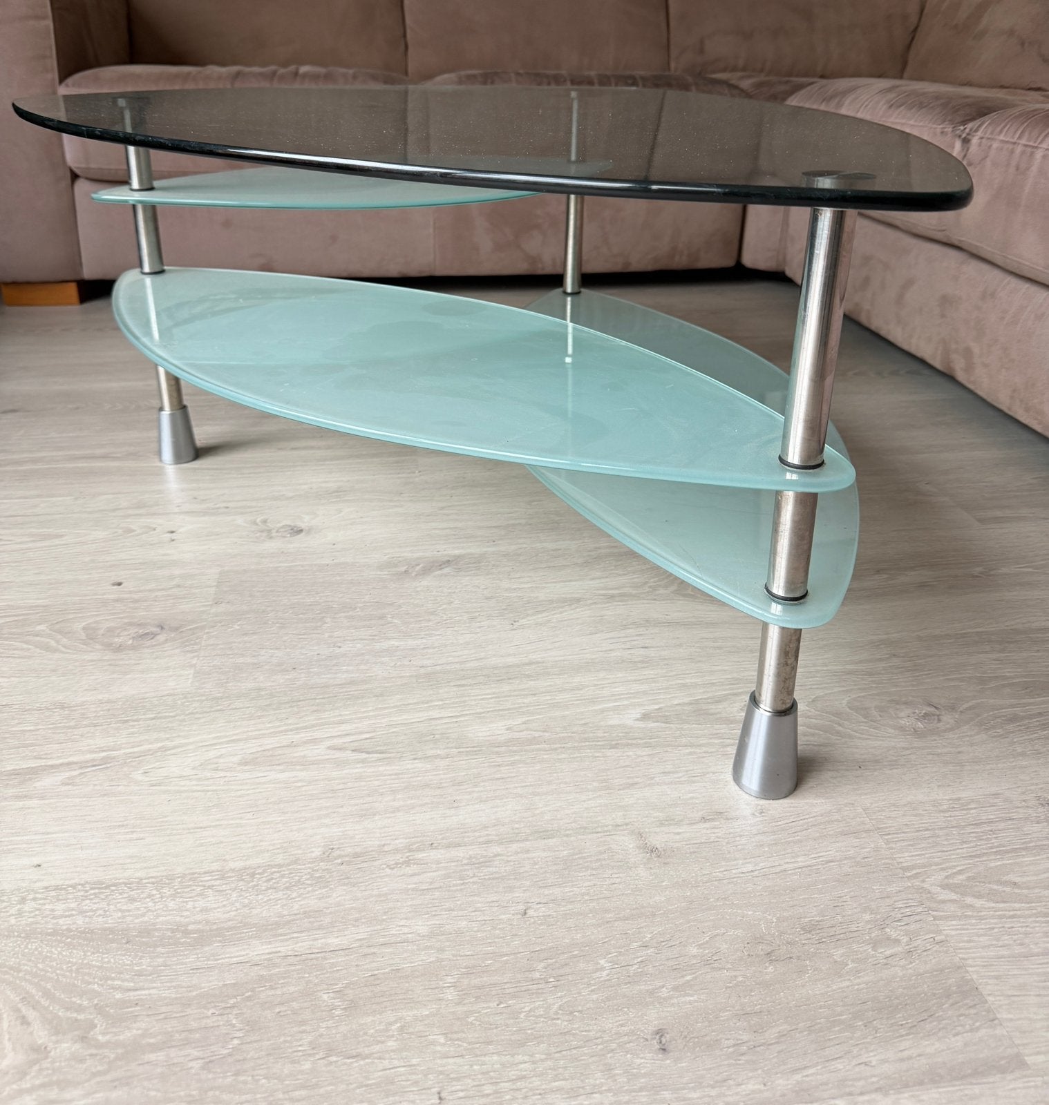 Glazen salontafel | Snel op te halen Amsterdam, Huis en Inrichting, Tafels | Salontafels, Ophalen, Gebruikt, Gelaagde geometrische vormen