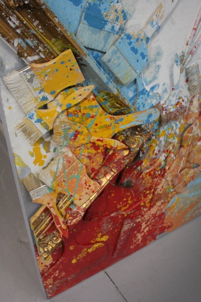 Groot gekleurd houten schilderij KARE DESIGN 130 x 170 cm., Ophalen, 125 cm of meer, Zo goed als nieuw, Schilderij