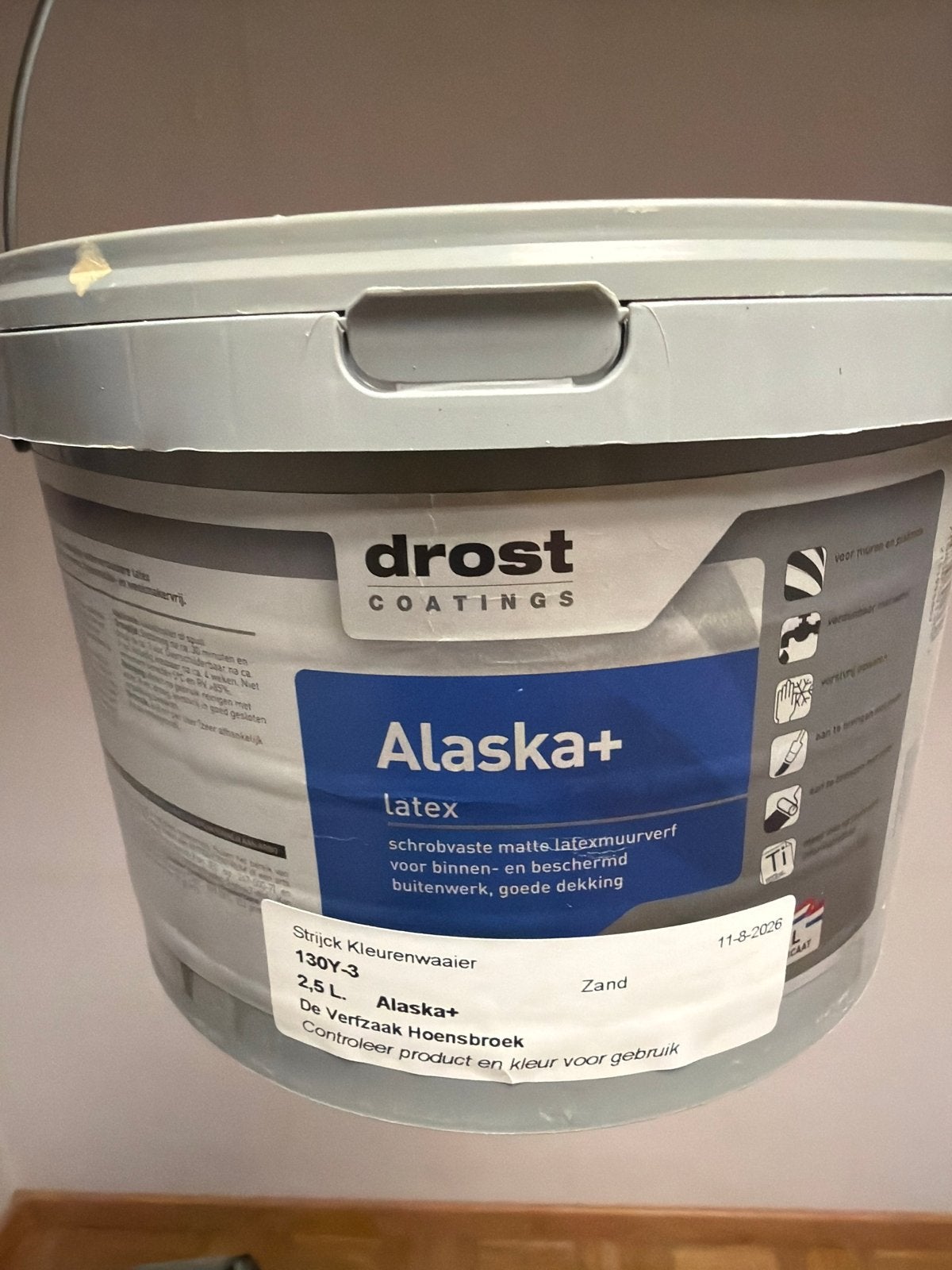 Volle emmer Drost Alaska+ latex verf - Zandkleur 2,5L, Verzenden, Beige, Nieuw, Verf