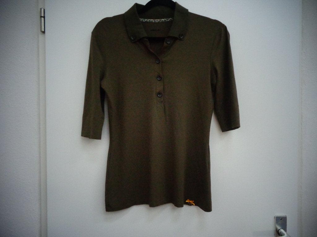 Marccain donkergroene polo met korte mouw, maat 36, Ophalen of Verzenden, Zo goed als nieuw, Korte mouw, Maat 36 (S)