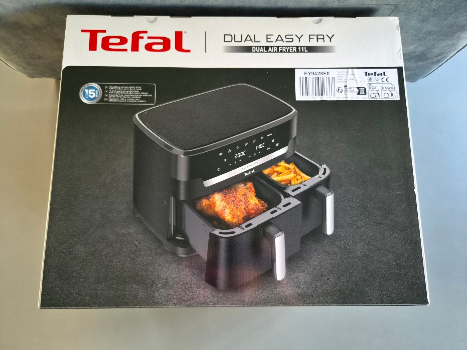 Tefal Dual Easy Fry XXL heteluchtfriteuse 11L, Witgoed en Apparatuur, 4 liter of meer, Ophalen, Zo goed als nieuw, Duo-friteuse