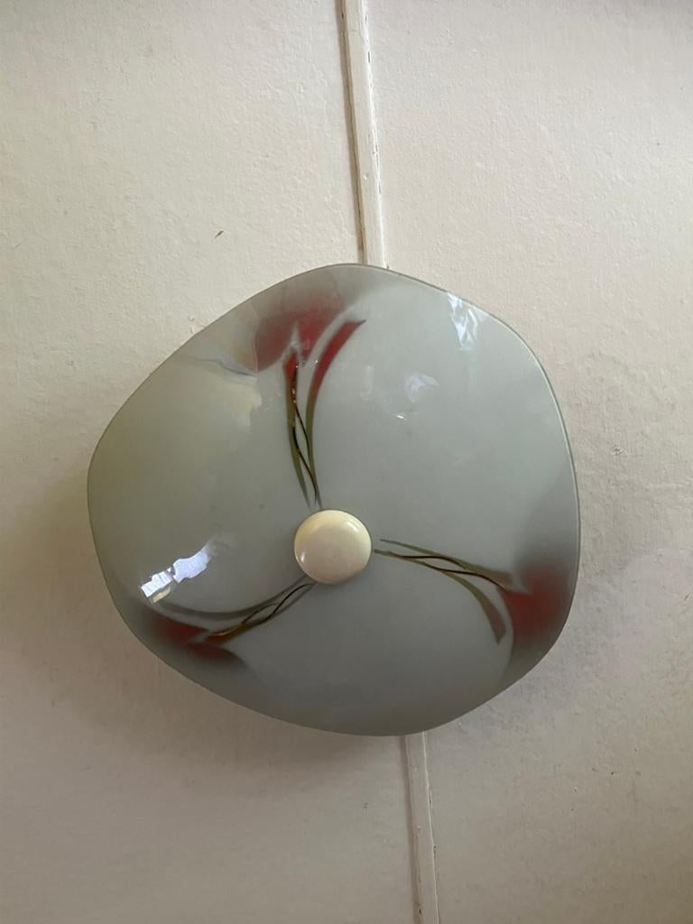 Retro plafondlamp plafonnière, Ophalen of Verzenden, Gebruikt, Glas, Retro