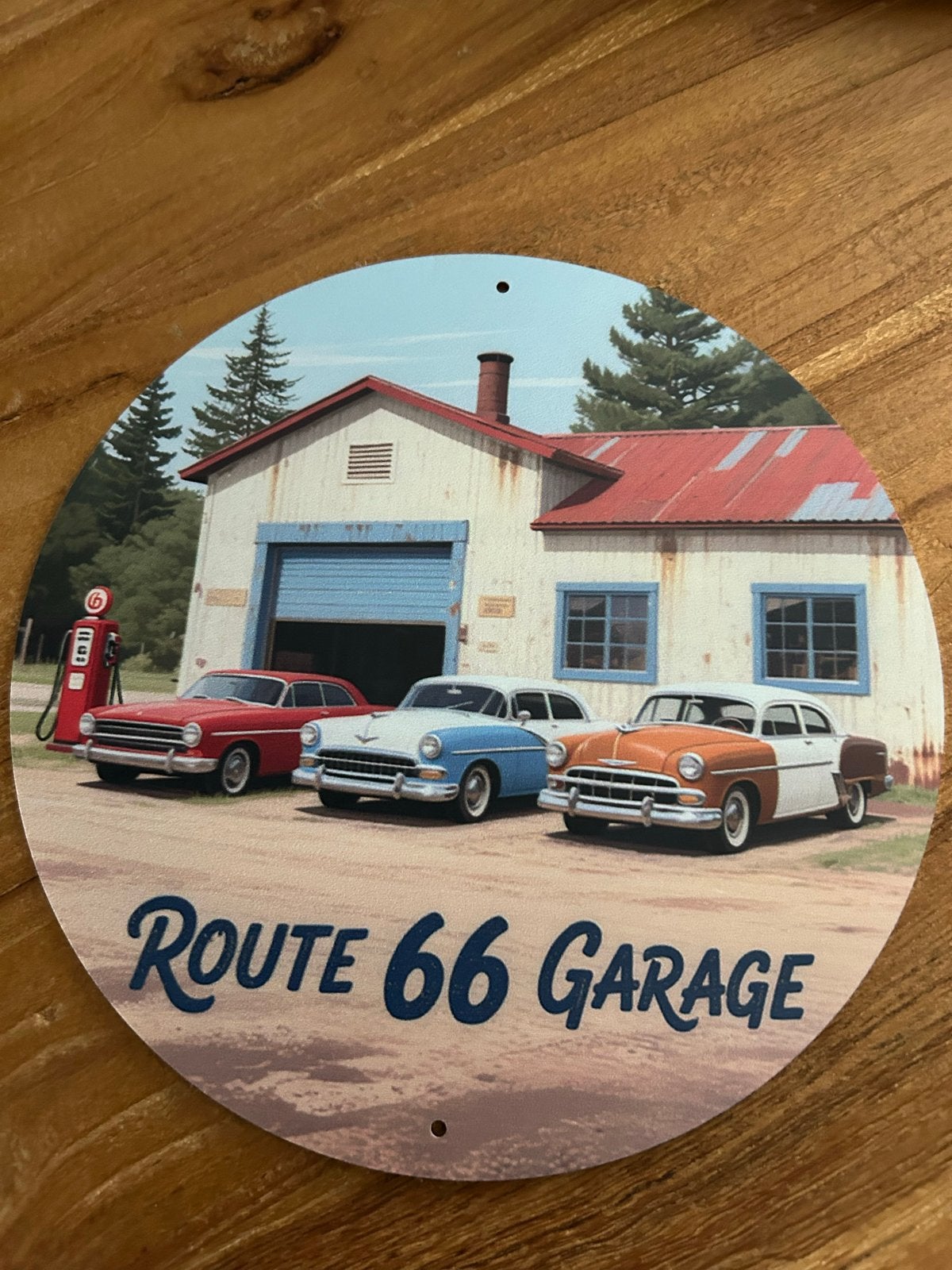 Rond metalen bord Route 66 Garage - 20x20 cm, Ophalen of Verzenden, Nieuw