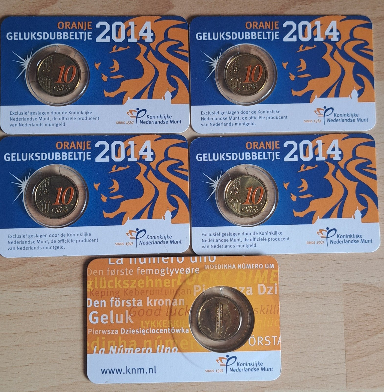 5 of 10 X Orange geluksdubbeltje 2014, Postzegels en Munten, Munten | Nederland, Ophalen of Verzenden, Koningin Beatrix, Euro's