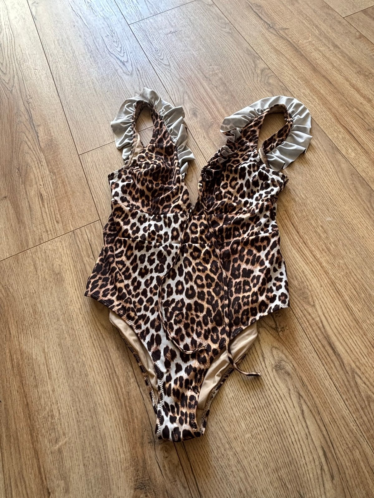 H&M Luipaardprint Badpak met Ruches - Maat 40, Ophalen of Verzenden, Zo goed als nieuw, Bruin, Badpak