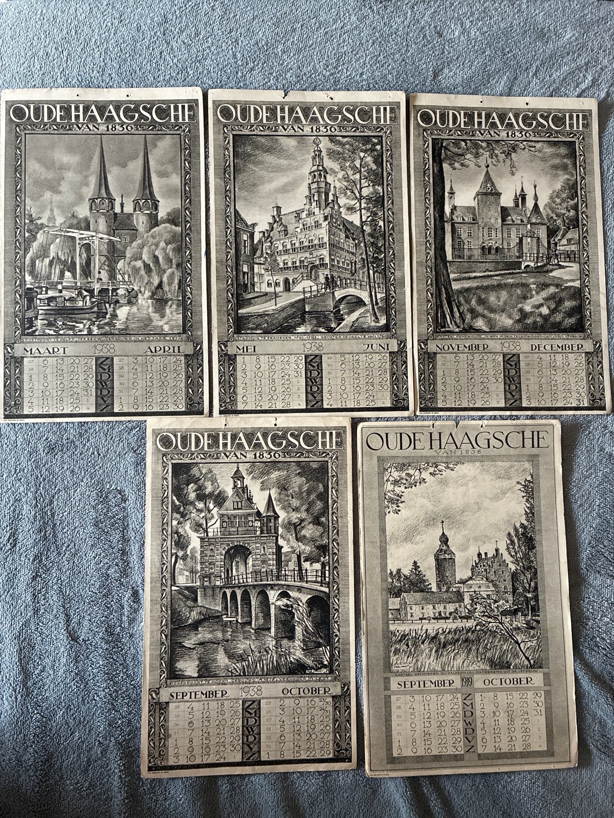 Oude Haagsche Kalender vellen 1938 / 1939, Ophalen of Verzenden, Maandkalender, Gebruikt