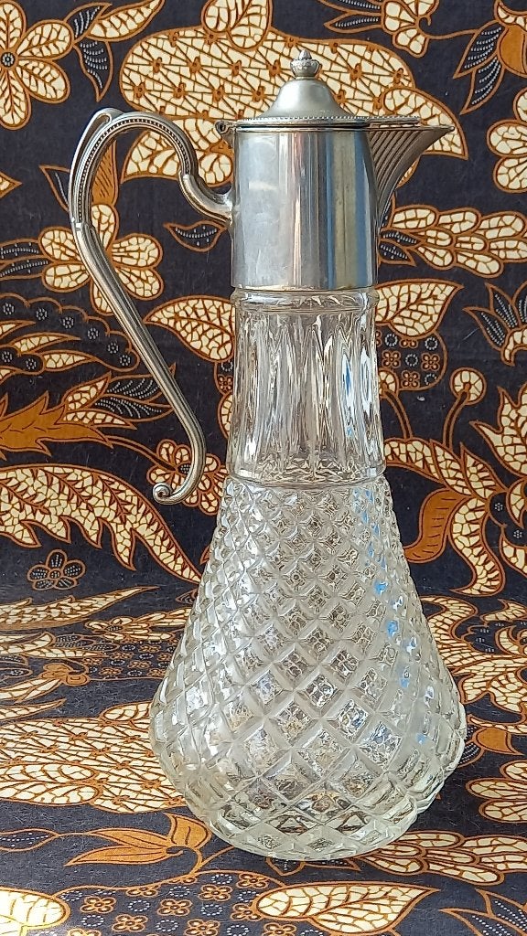 Mooie oude Engelse schenkkan van glas en silverplate 29,4 cm, Ophalen of Verzenden