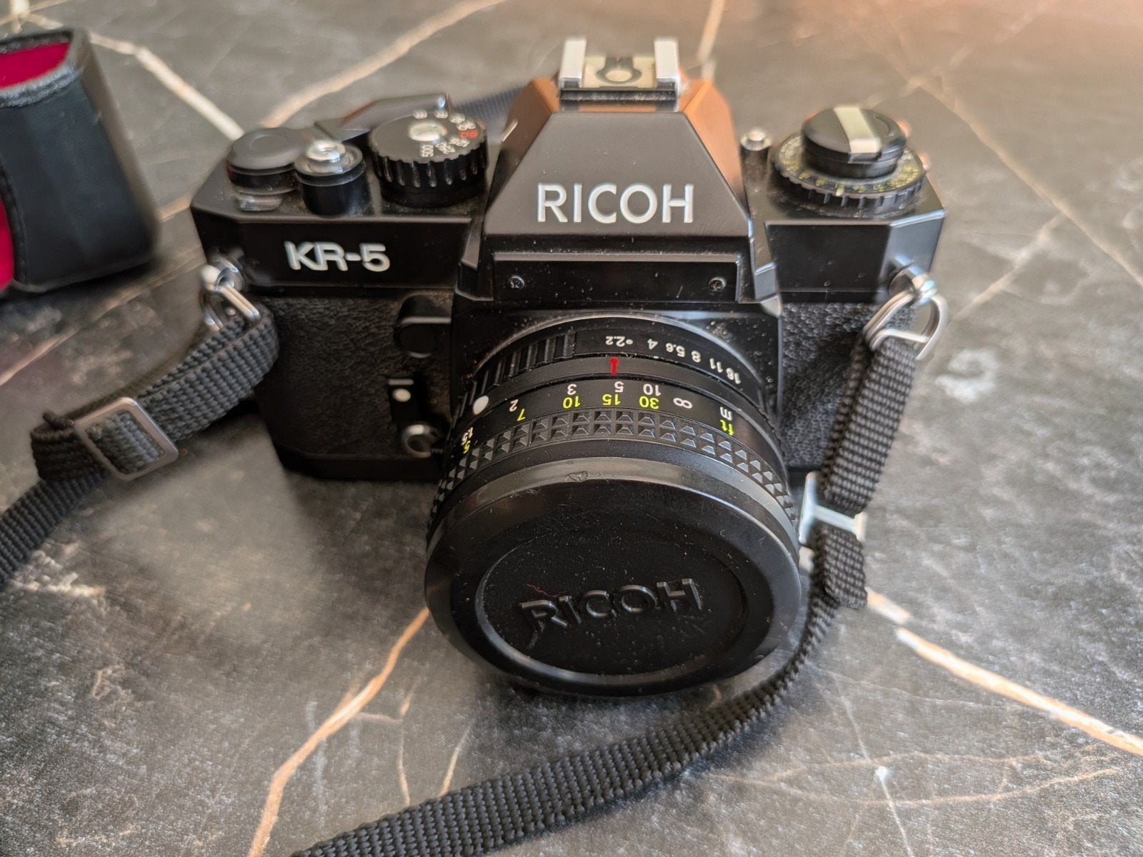 Ricoh KR-5 spiegelreflexcamera met lens en tas, Audio, Tv en Foto, Ophalen of Verzenden, Gebruikt, Spiegelreflex, Overige Merken