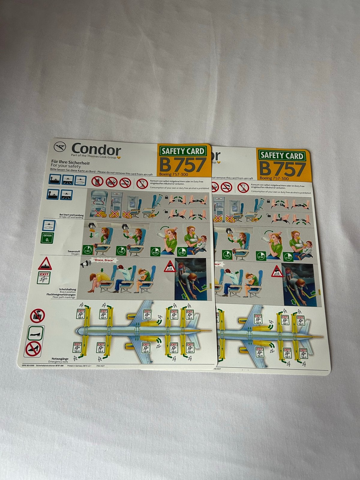2x Condor Boeing 757-300 Veiligheidskaart, Ophalen of Verzenden, Gebruikt, Overige typen