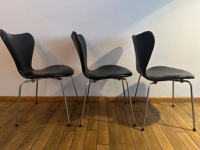 4x vlinderstoel leer zwart Fritz Hansen, Ophalen, Gebruikt, Zwart, Leer