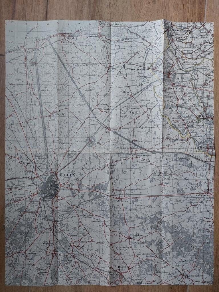 53 / stafkaart uit 1916 van Sluis met Brugge Knocke, Ophalen of Verzenden, 1800 tot 2000, Landkaart, Zo goed als nieuw