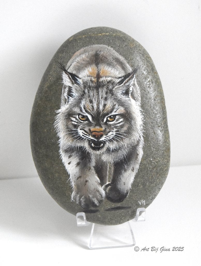 Niet voor de poes...Stoere lynx geschilderd op een steen, Ophalen of Verzenden