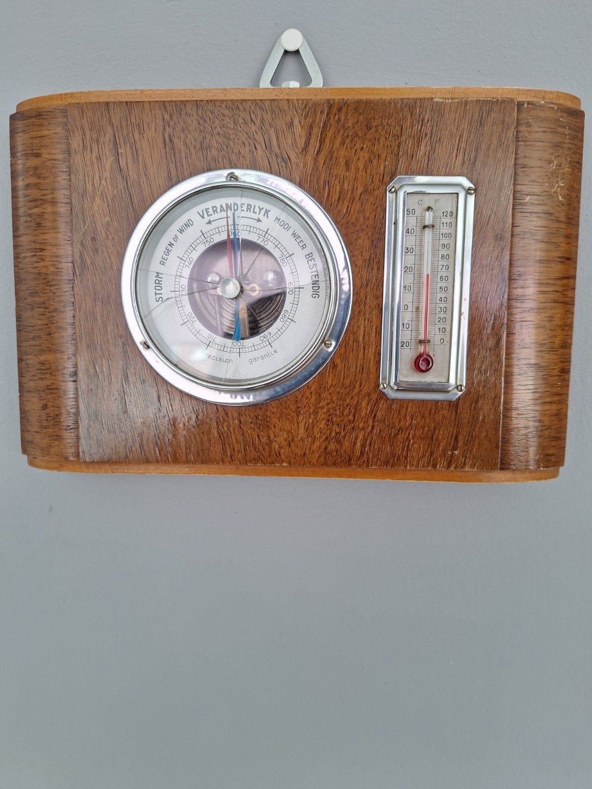 Antiek Weerstation met Barometer en Thermometer, Ophalen of Verzenden, Gebruikt, Weerstation