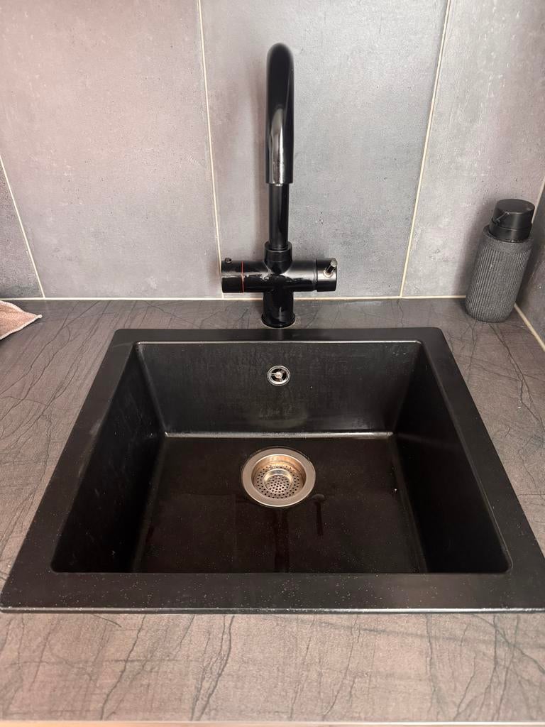 Zwarte Keukenkraan met Spoelbak + Quooker, Ophalen of Verzenden, Gebruikt