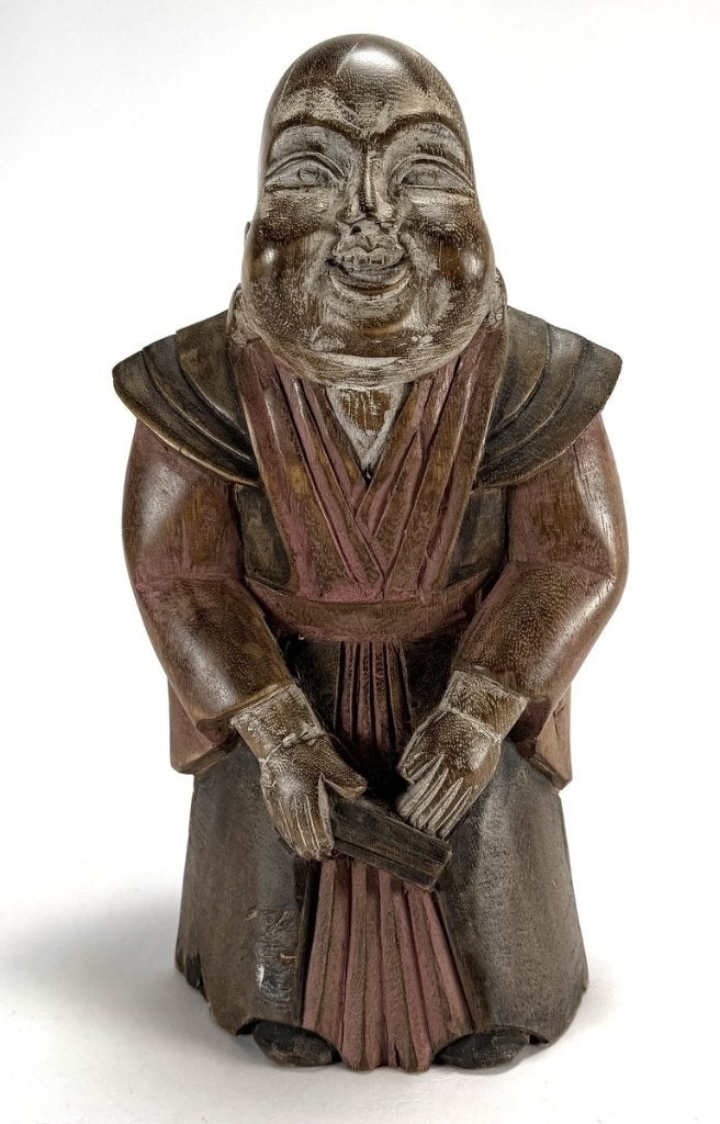 132. Houten okimono Hotei - Japan, Meiji periode, 20e eeuw, Ophalen, Houtsnijwerk, 20 - 50 cm, Hout
