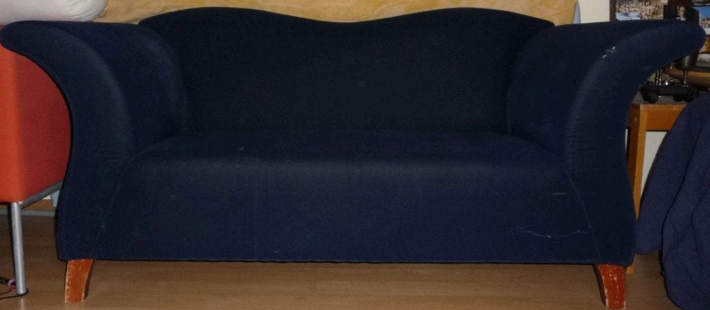 Grote bank gebruikt, donker blauw, fijn stof, stijlvol vorm, Ophalen, Gebruikt, 150 tot 200 cm, Tweepersoons