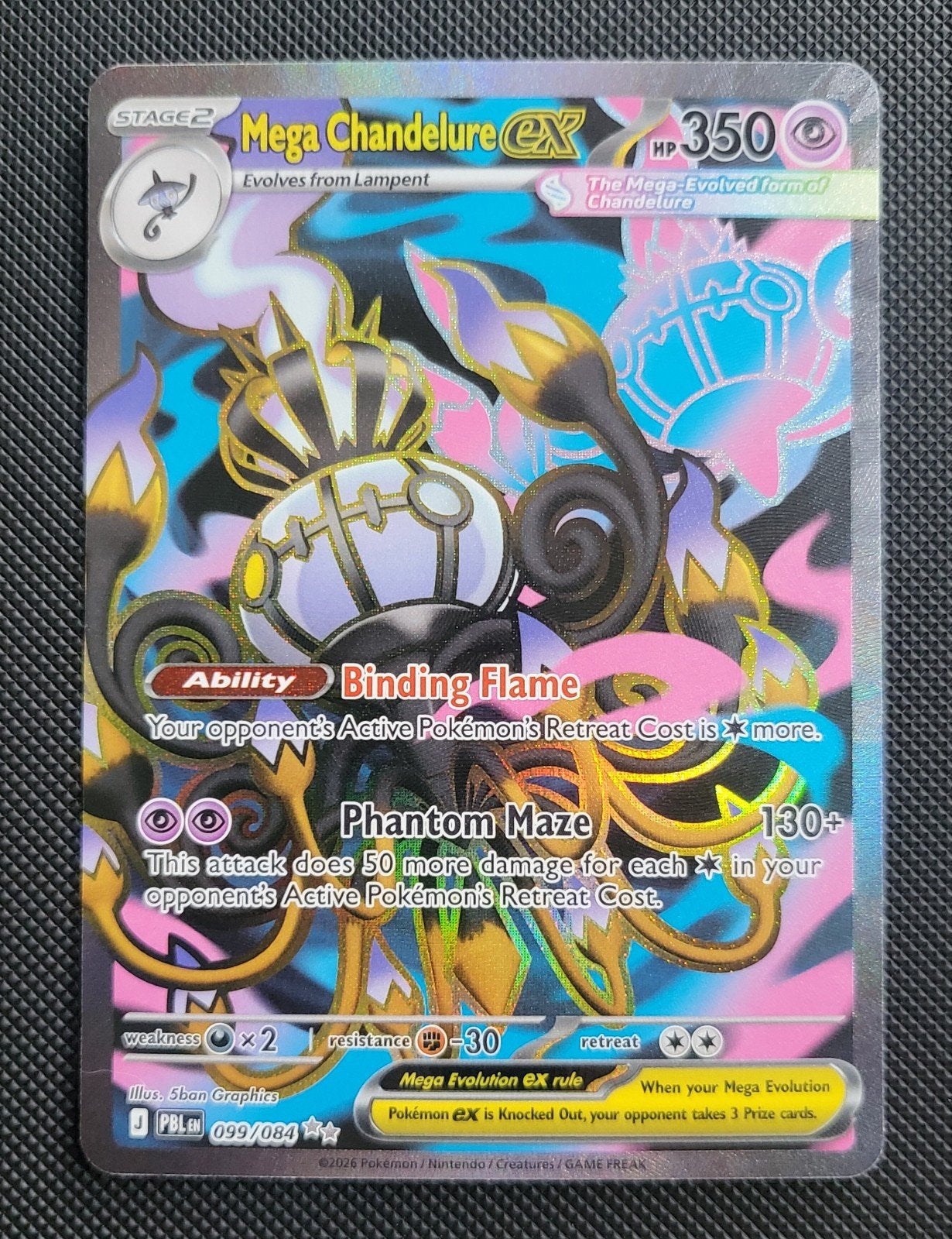 Mega Chandelure ex (PBL 099/084) full art van Pitch Black, Ophalen, Nieuw, Losse kaart, Foil