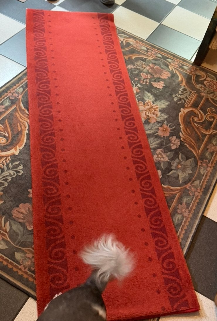 Rode loper met patroon, Minder dan 50 cm, Gebruikt, Ophalen of Verzenden, 150 tot 200 cm