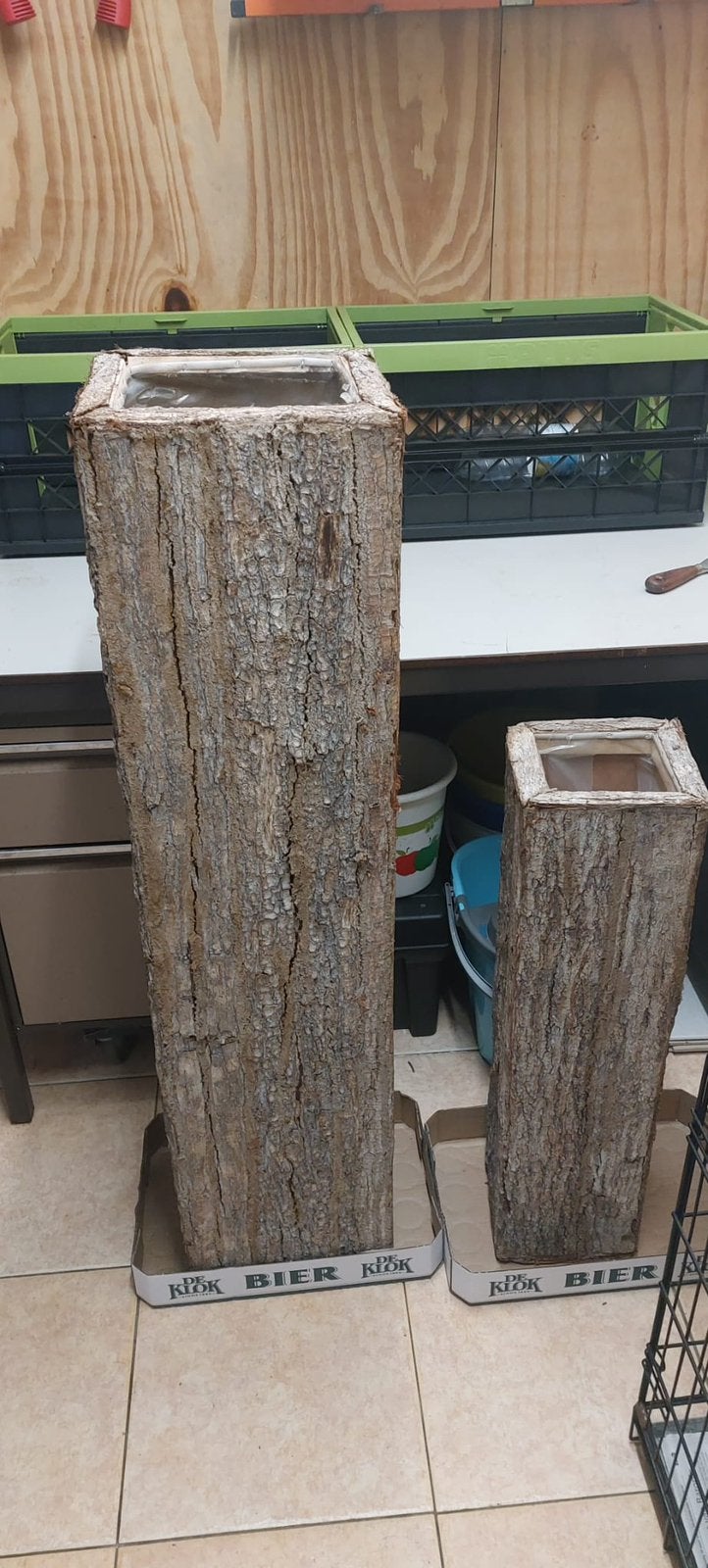 TK 2 houten planten zuilen plantenbakken, Huis en Inrichting, Woonaccessoires | Zuilen en Pilaren, Ophalen, Zo goed als nieuw