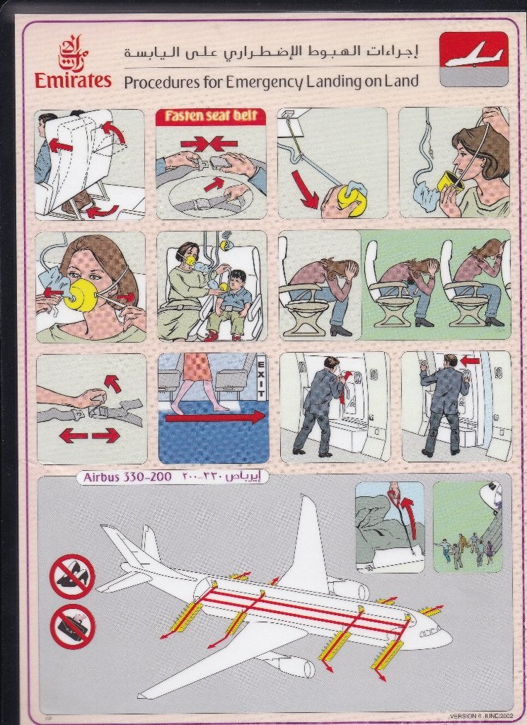 Safetycard Emirates Airbus A300-200, Ophalen of Verzenden, Gebruikt, Kaart, Foto of Prent