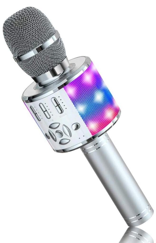 BONAOK Karaoke Microfoon met Stemverandering - Zilver, Onbekend, Ophalen of Verzenden, Zo goed als nieuw, Microfoon(s)
