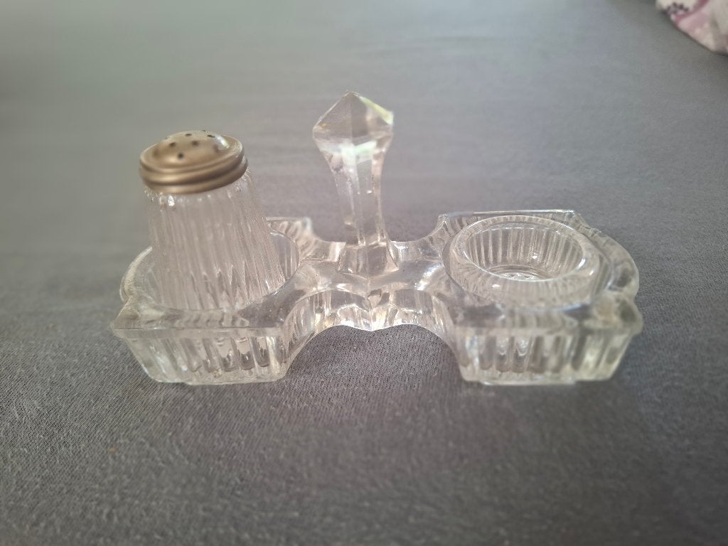 VINTAGE PERSGLAZEN PEPER- EN ZOUTSTEL, Ophalen of Verzenden