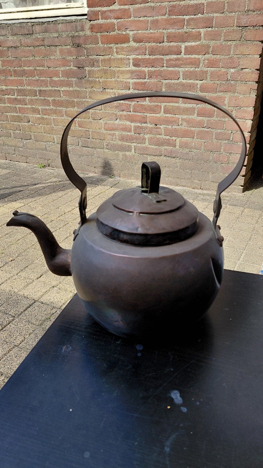 Antieke koperen theepot, VitaPhare lamp en kandelaar, Ophalen of Verzenden