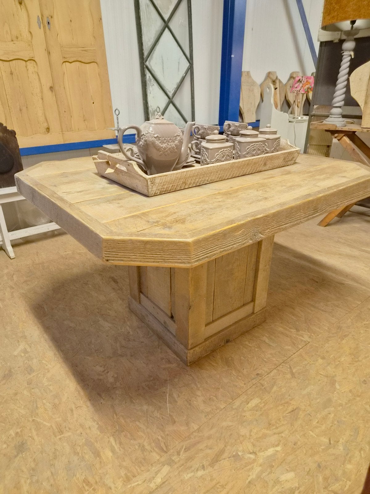 Steigerhouten tafel., Ophalen, 200 cm of meer, 50 tot 100 cm, Zo goed als nieuw