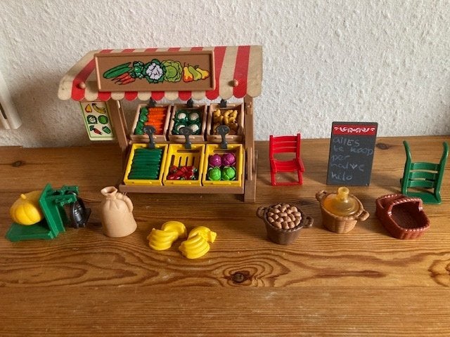 Playmobil vintage rosa groente kraam 5341 jaren 90 oud, Kinderen en Baby's, Gebruikt, Complete set, Overige typen, Ophalen of Verzenden