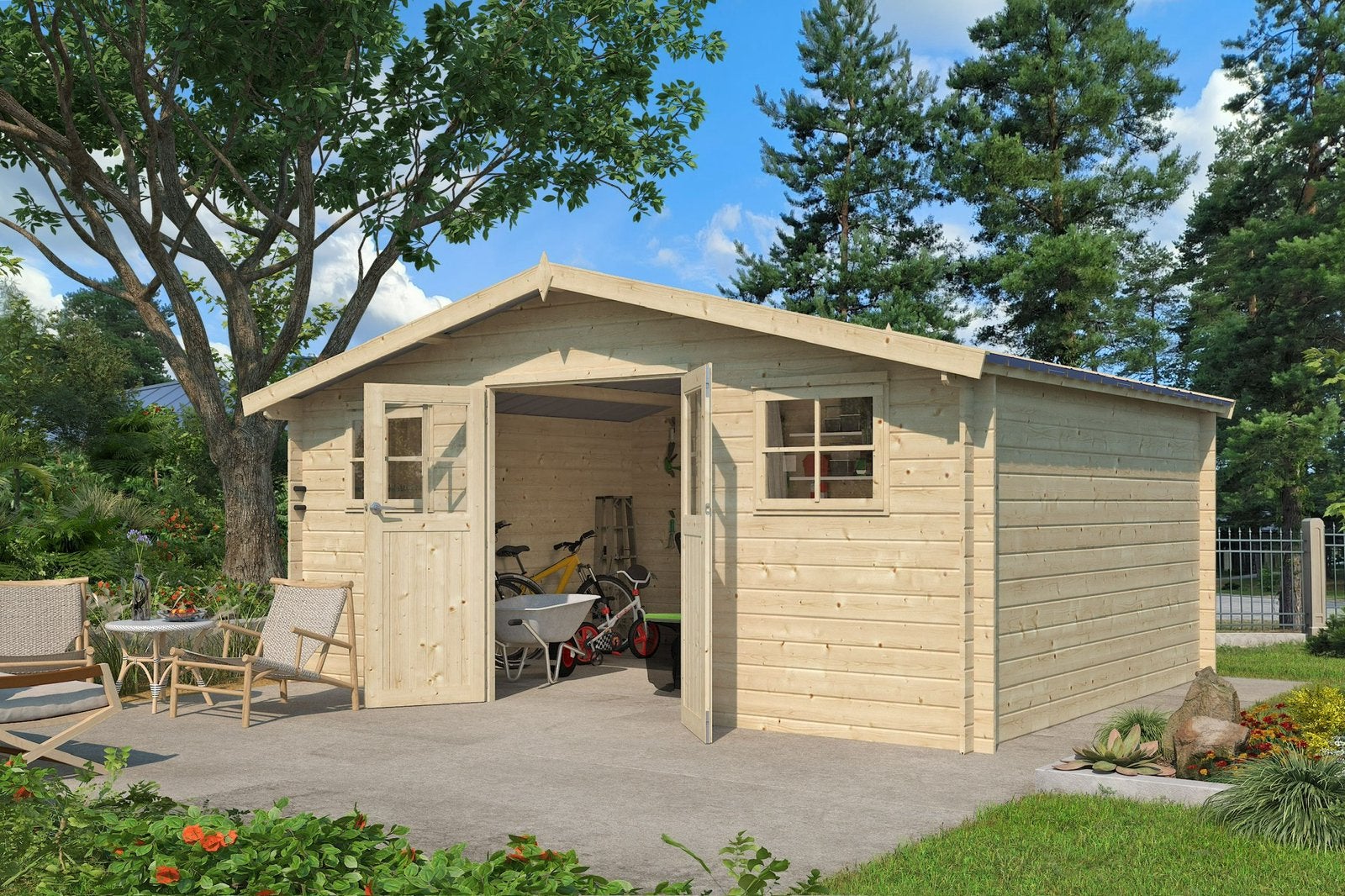 Berging Tuinhuis Blokhut HudsonXL 505x385 - Scherp geprijsd!, Planken, Nieuw, Ophalen of Verzenden, 250 cm of meer