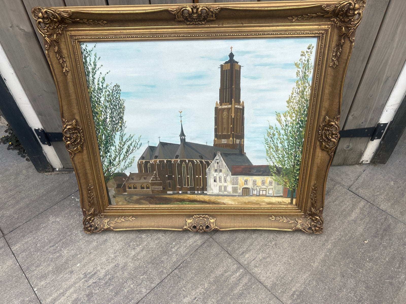Schilderij Dekenale Kerk Weert - F. Kunnen (1983), Ophalen, Gedateerd, Doek, Realistisch