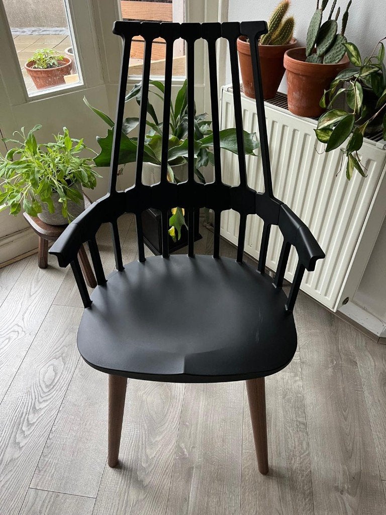 Kartell Comback Chair Patricia Urquiola zwart houten poten, Gebruikt, Zwart, Eén, Ophalen