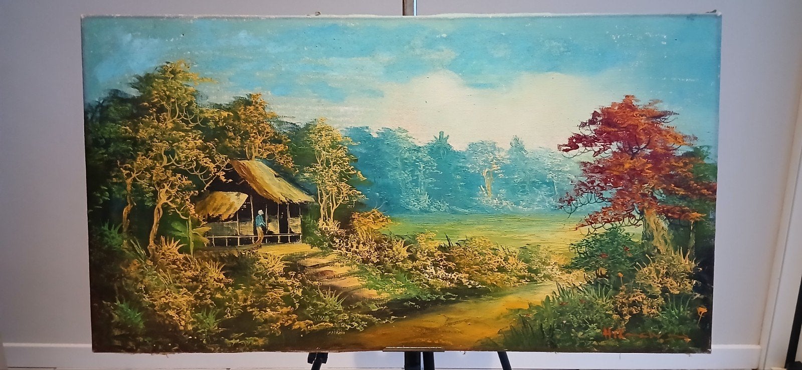 Groot Oosters landschap gesigneerd, Ophalen of Verzenden