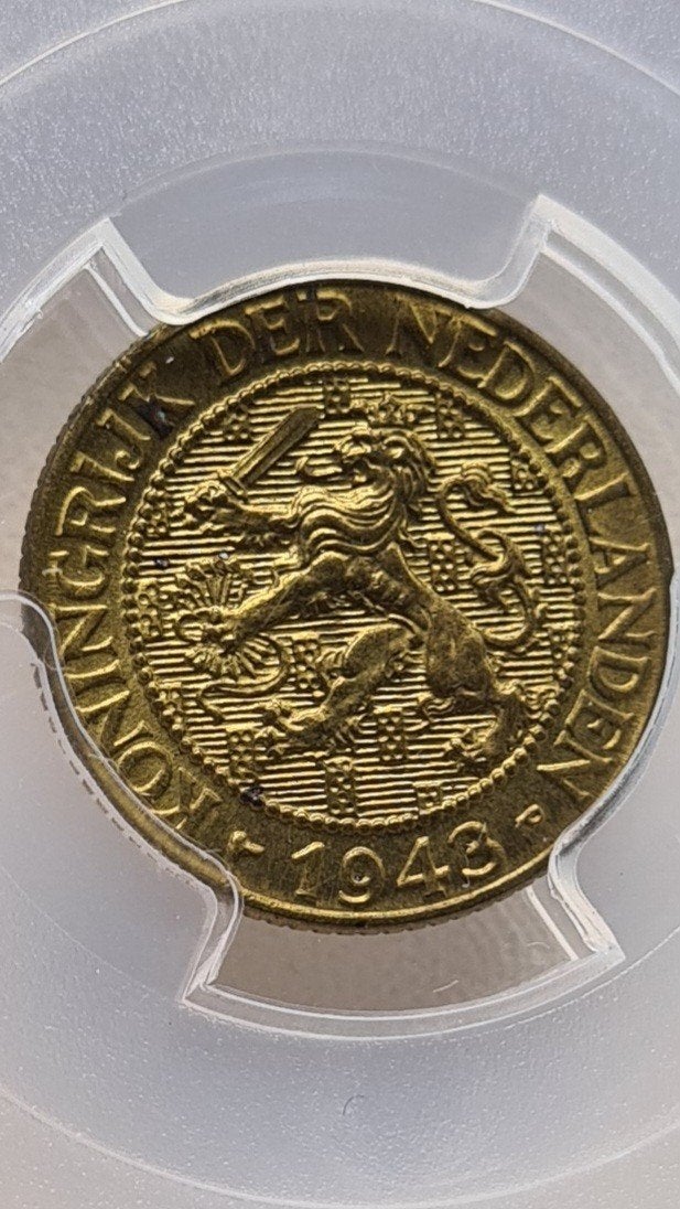 1 cent 1943 PCGS MS65 Suriname, Ophalen of Verzenden, Koningin Wilhelmina, 1 cent, Losse munt