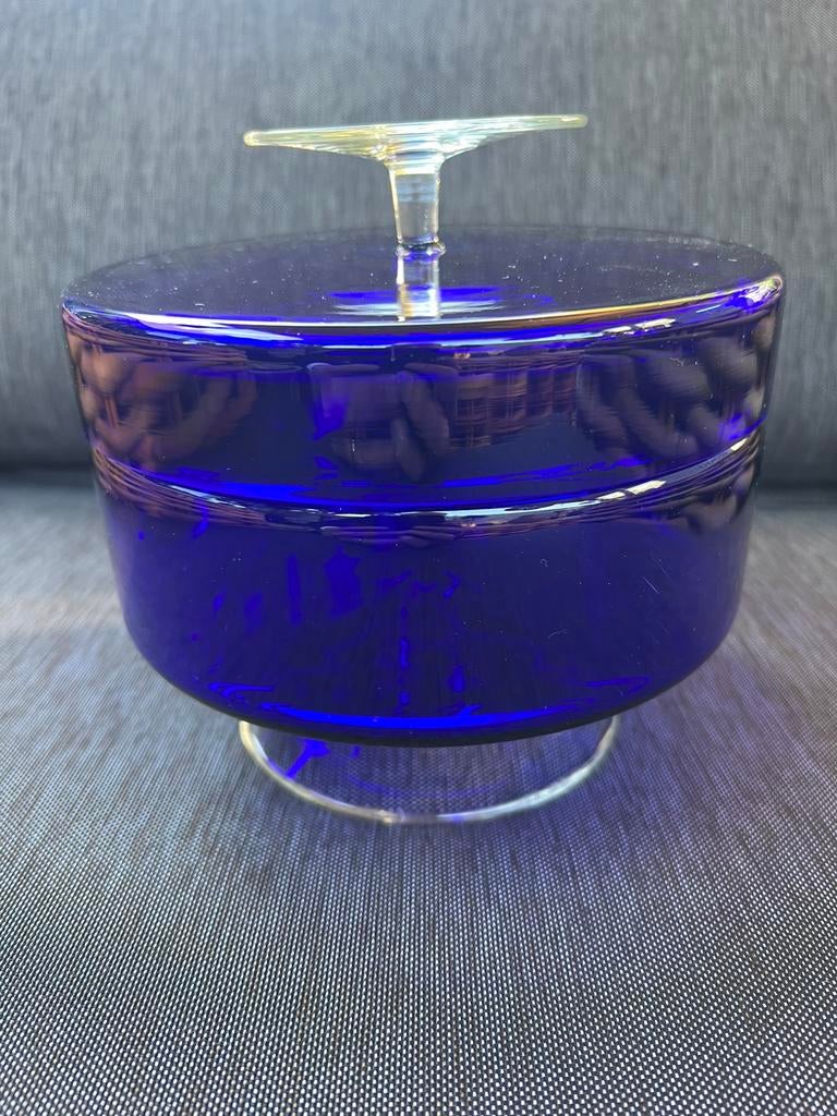 Vintage Royal Leerdam kobalt schaal met deksel, Antiek en Kunst, Ophalen of Verzenden