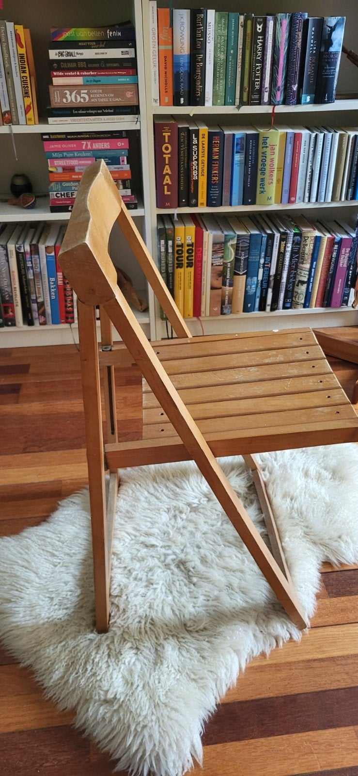 Vintage Aldo Jacober klapstoel - Houten design stoel, Huis en Inrichting, Stoelen, Gebruikt, Bruin, Ophalen of Verzenden, Vintage, Mid-century Modern, Design