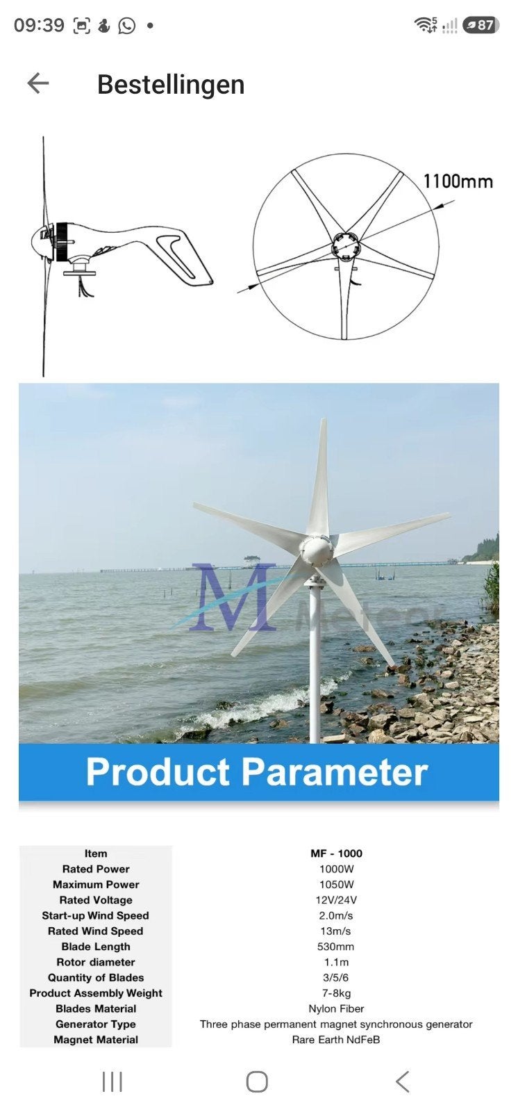 Windmoleb MF-1000 met controller, Ophalen, Gebruikt