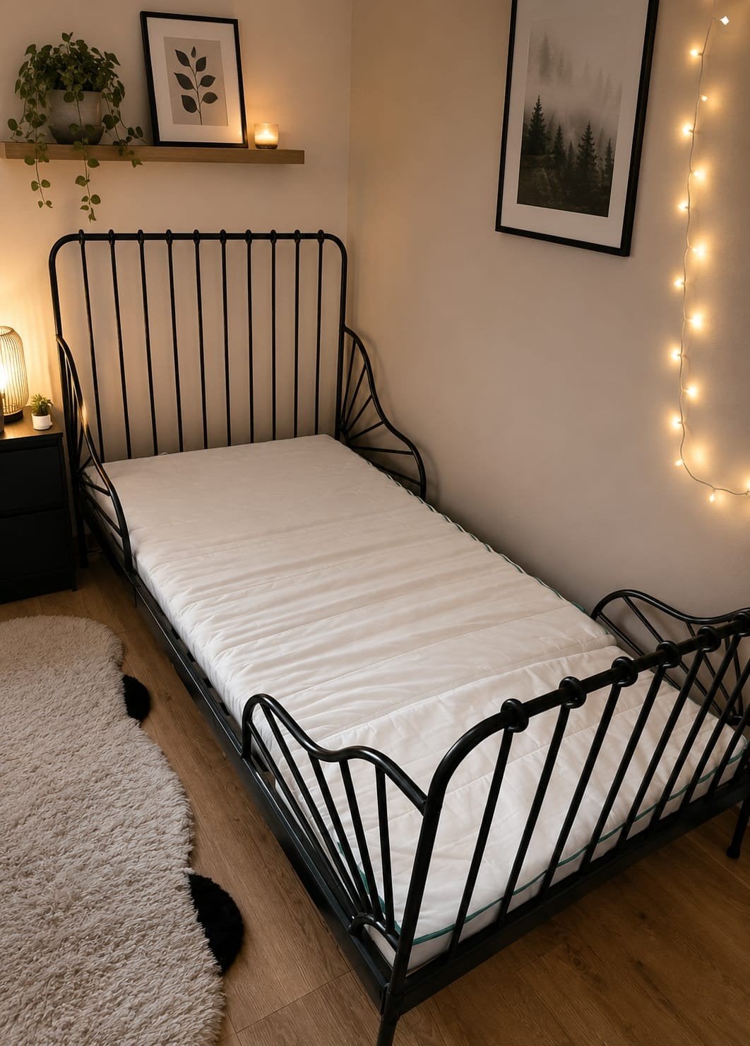 IKEA Minnen meegroeibed met lattenbodem en matras, Ophalen, Eenpersoons, Zwart, 80 cm