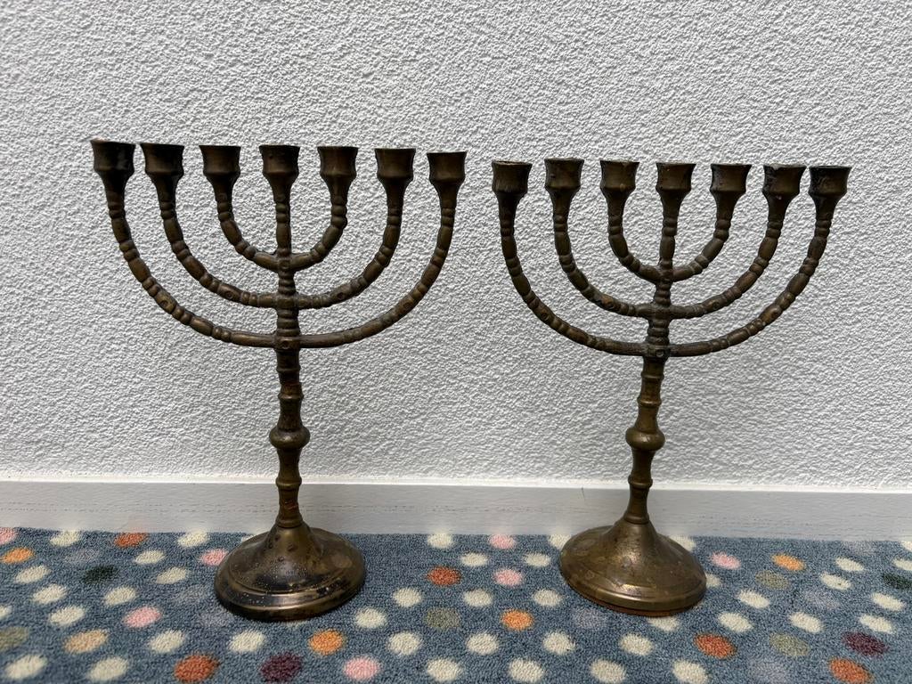 Set van 2 Vintage Menora Kandelaars, Ophalen, Koper of Brons