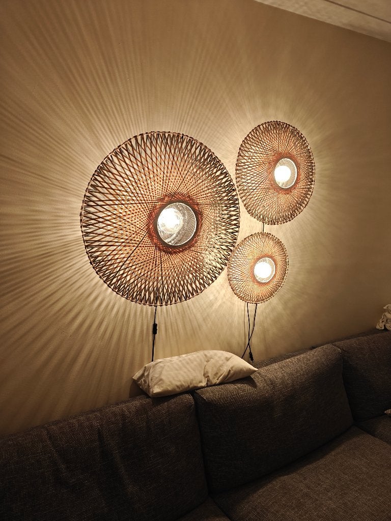Good&Mojo Bali rotan wandlampen, set van 3 maten, Ophalen, Natuurlijk materiaal, E27 (groot), Overige merken