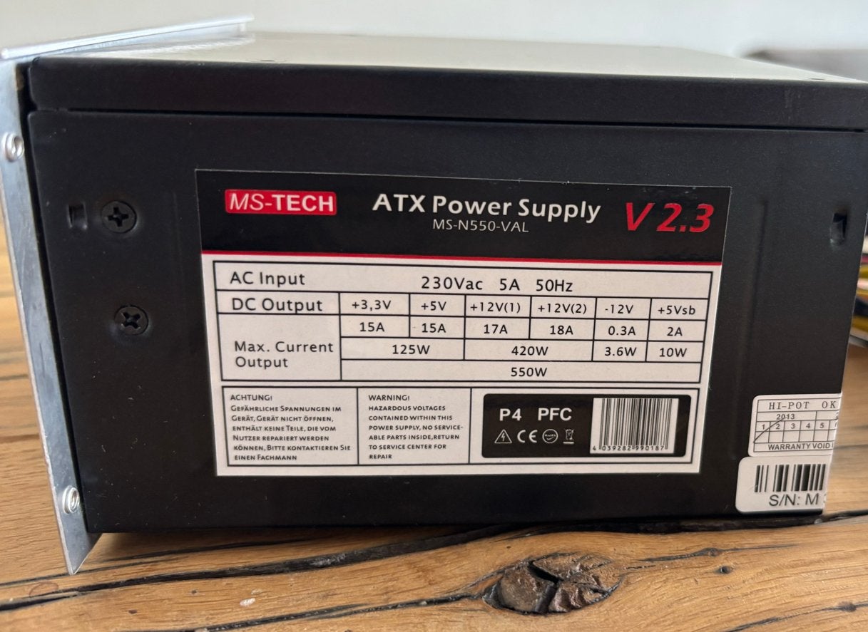 MS-TECH ATX Voeding 550W, Ophalen of Verzenden, Gebruikt