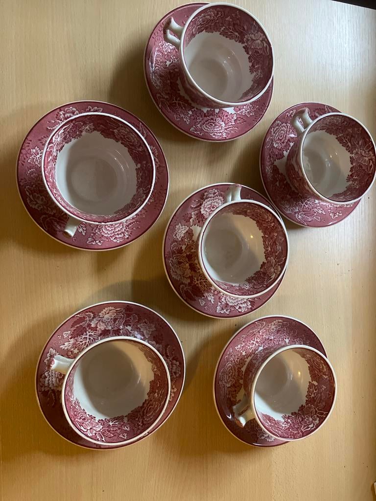 Set van 6 Woods Ware English Scenery kop en schotels, Antiek en Kunst, Ophalen of Verzenden