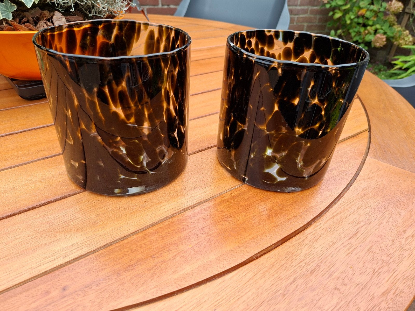 Fidrio Glazen Cilinder Vaas 15cm Hoog - Clear Black Confetti, Met patroon/structuur, Zwart, Ophalen of Verzenden, Glas