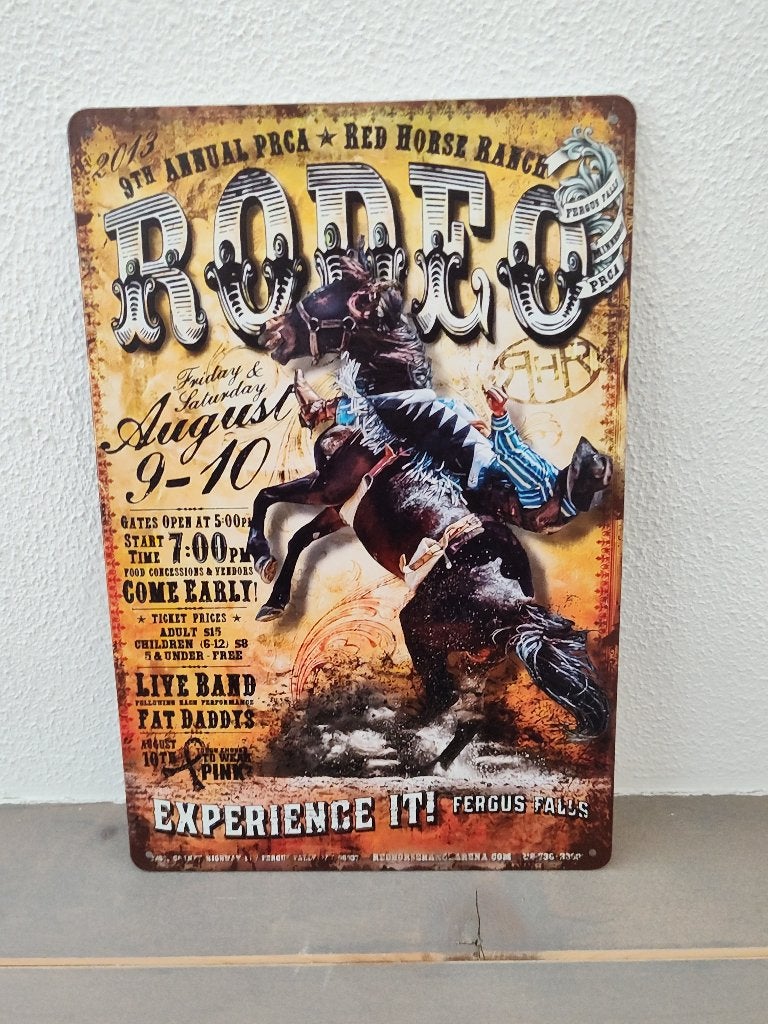 Metalen wandbord Red Horse Ranch Rodeo 30x20 – Fergus Falls, Western, Metaal, 30 cm, 20 cm