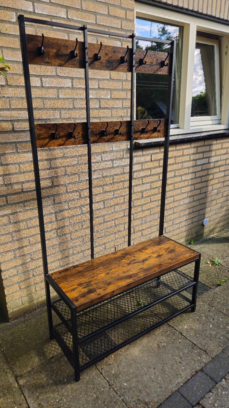 Industriële kapstok met schoenenrek, Huis en Inrichting, Ophalen, Overige typen, Zo goed als nieuw, Metaal