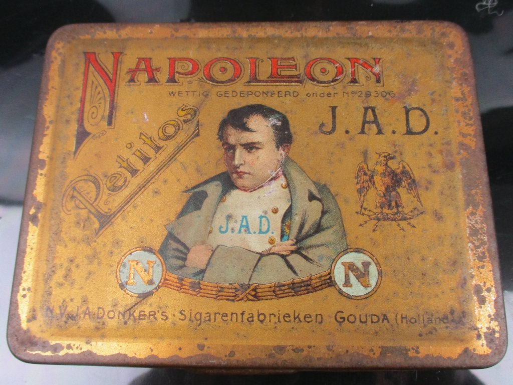 Antiek blikje Napoleon petitos sigarenfabrieken Gouda, Ophalen of Verzenden, Gebruikt, Overige, Overige merken