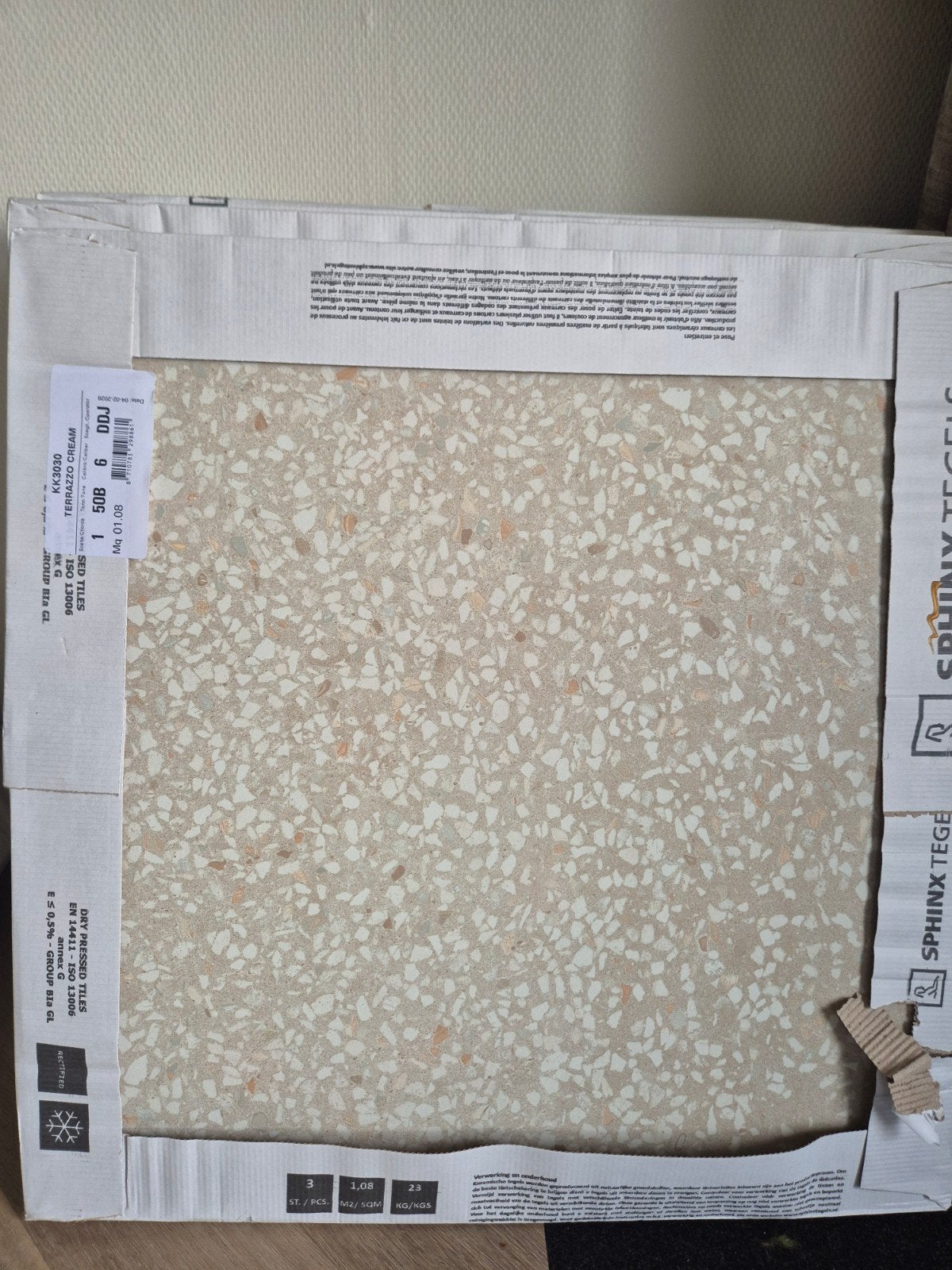 Sphinx Terrazzo Cream Tegels - Nieuw in doos, Doe-het-zelf en Verbouw, Tegels, Ophalen, Keramiek, Nieuw, 20 tot 40 cm